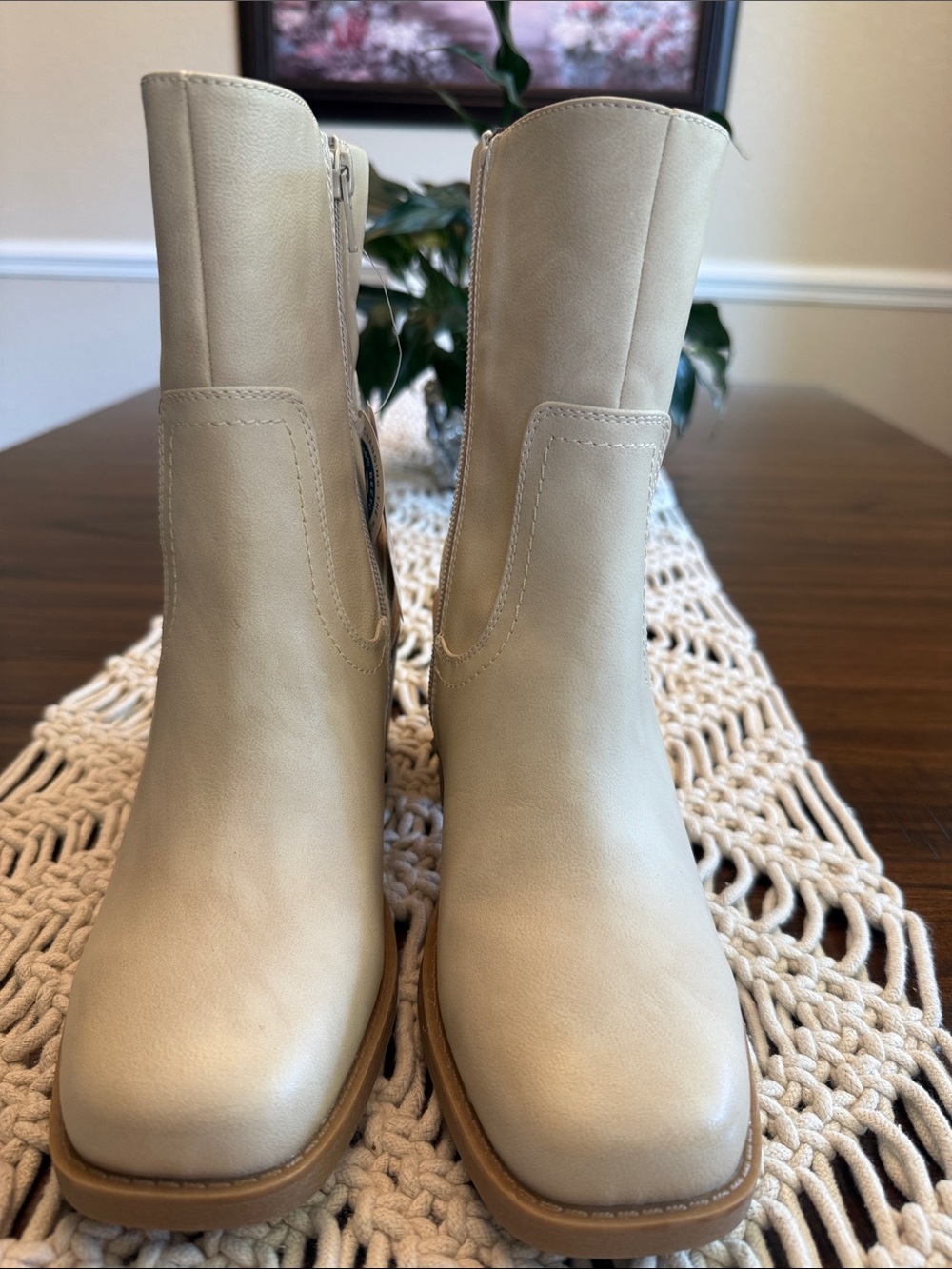 BareTraps Cream Mid-Calf Heeled Boots
